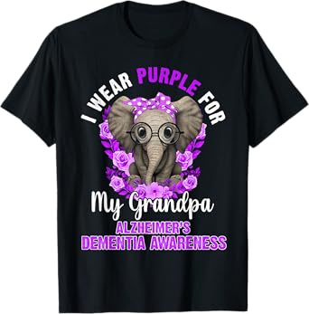 I Wear Purple For Grandpa Dementia Awareness Elephant T-Shirt