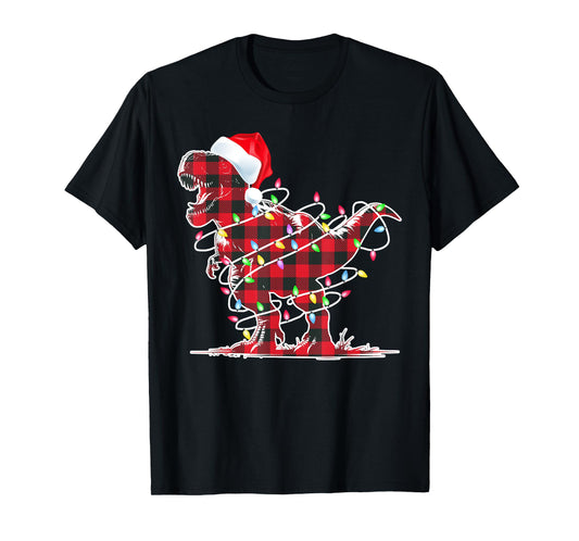 T Rex Red Plaid Dinosaur Christmas Pajamas Toddler Boys Kids T-Shirt