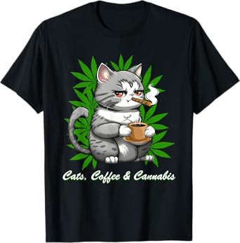 Cats Coffee Cannabis Weed Marijuana Graphic Men Women T-Shirt