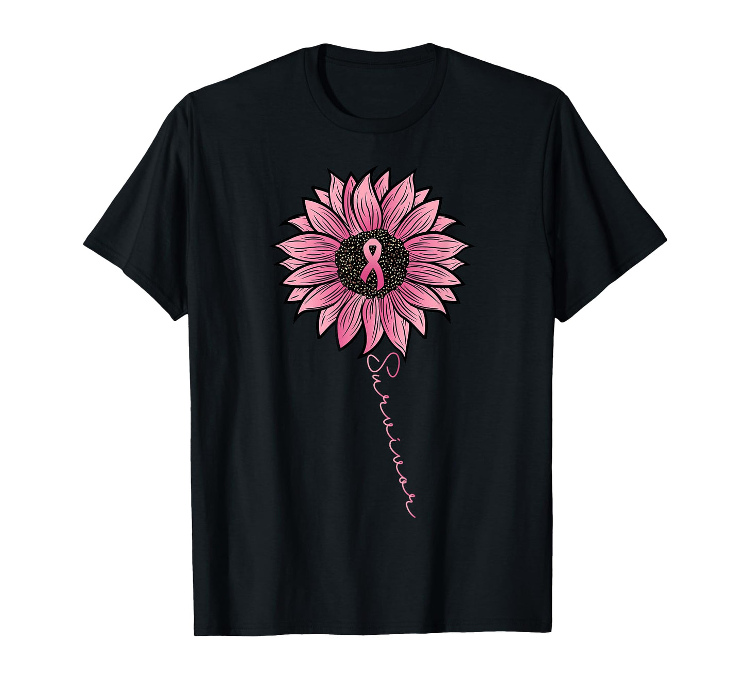 Sunflower Pink Ribbon Breast Cancer Survivor Awareness Women T-Shirt