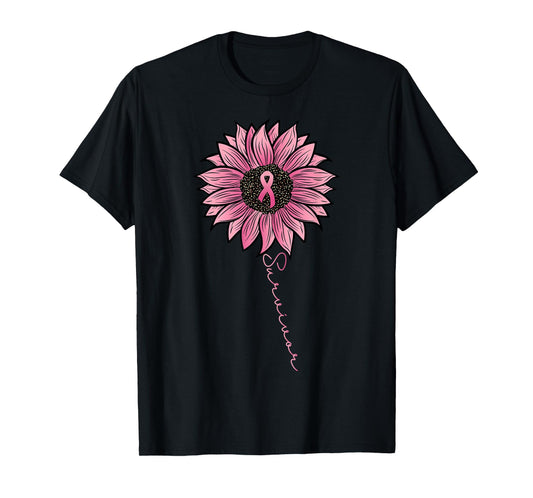 Sunflower Pink Ribbon Breast Cancer Survivor Awareness Women T-Shirt