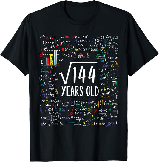 Square Root Of 144 12th Birthday 12 Year Old Gifts Math Bday T-Shirt