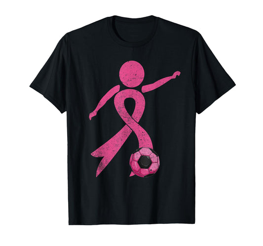 Retro Soccer Pink Ribbon Breast Cancer Awareness Sport T-Shirt