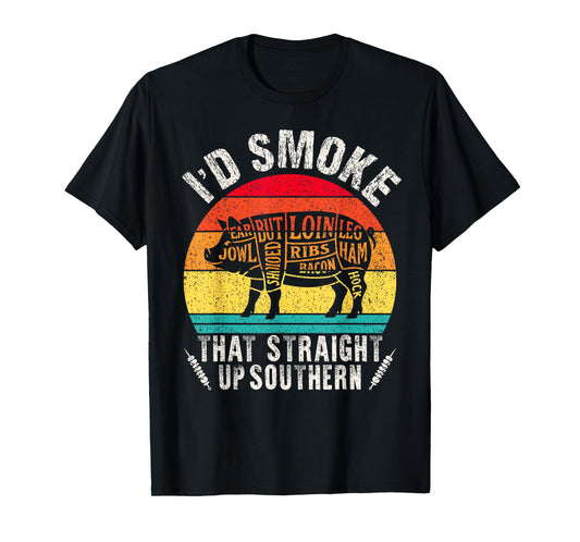 I'd Smoke That Retro Bbq Pit Meat Smoker Pig Grill Dad Chef T-Shirt