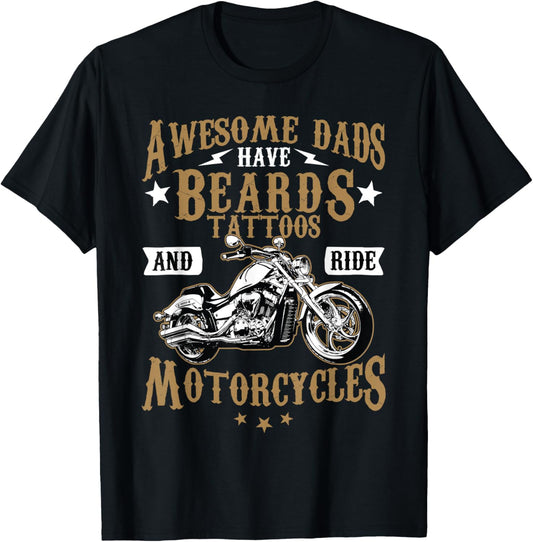 Funny Beard Shirt Awesome Dads Beard Tattoos and Motorcycles T-Shirt