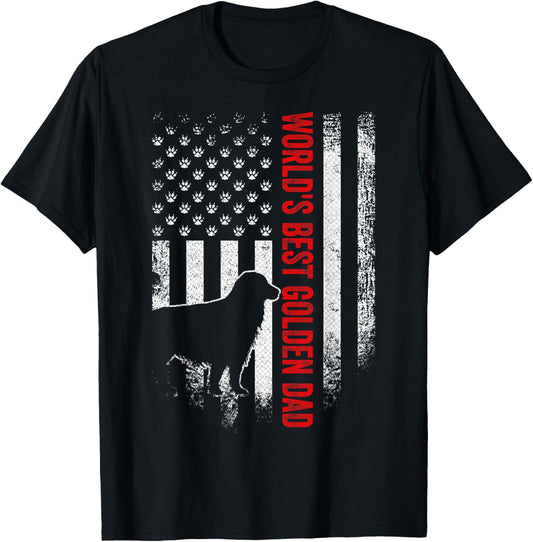 Vintage American Flag World's Best Golden Retriever Dad Gift T-Shirt