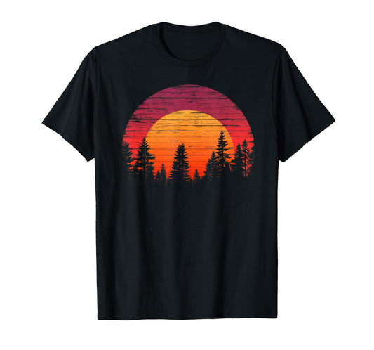 Retro Wilderness Bear Trees Reflection Outdoor Forest T-Shirt