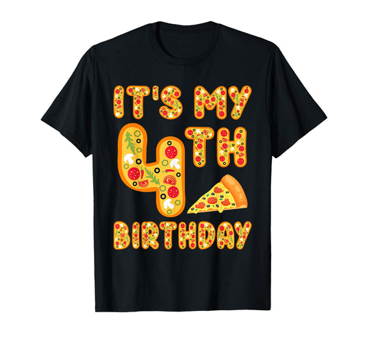 4 Years Old Boys Girls Kids 4th Birthday Pizza Family T-Shirt