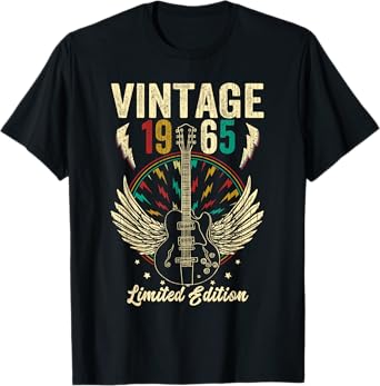 Vintage Born In 1965 60th Birthday Gifts 60 Years Old Guitar T-Shirt