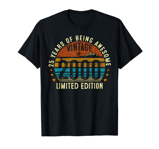25th Birthday Gifts Men Women 25 Years Old Vintage 2000 T-Shirt