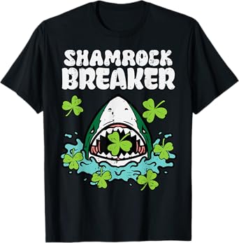 St Patricks Day Shark Shamrock Breaker Saint Paddys Boys Kid T-Shirt