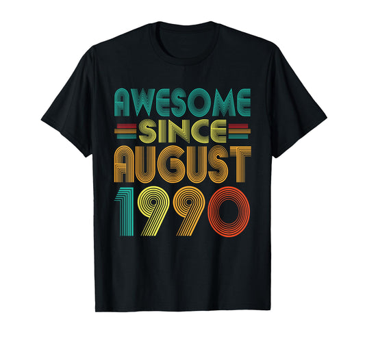 Awesome Since August 1990 Years 35th Birthday Funny Vintage T-Shirt