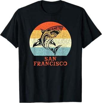 San Francisco, California Vintage Retro Tribal Shark T-Shirt