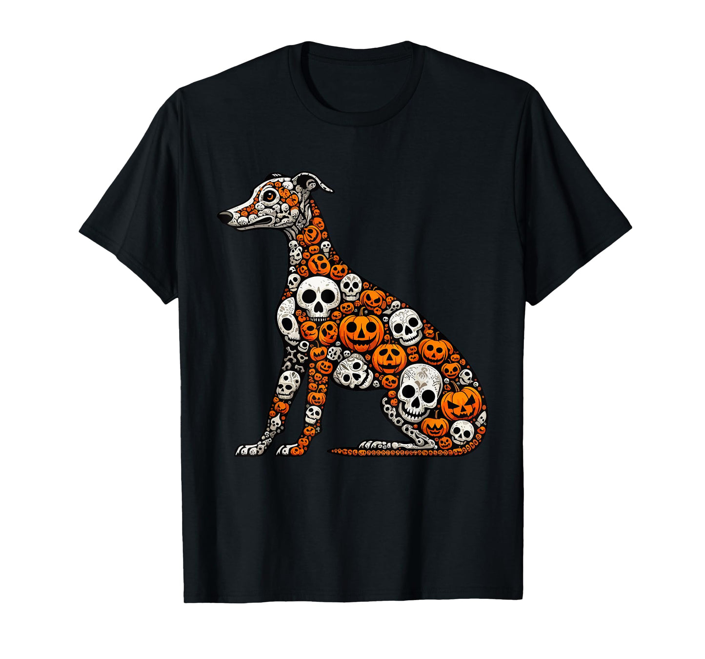 Skulls Carved Pumpkins Halloween Whippet Cute Shape T-Shirt