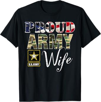 Proud Army Wife With American Flag Gift For Veteran Day T-Shirt for Women Kids Men