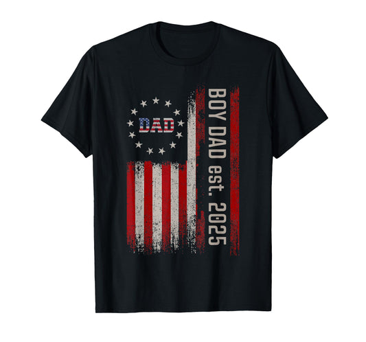 Boy Dad Est 2025 Proud Dad Of Boy Father of Boy 2025 US Flag T-Shirt