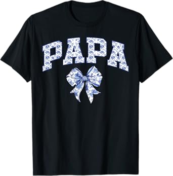 Papa Coquette Toile Blue Bow Floral Family Matching T-Shirt