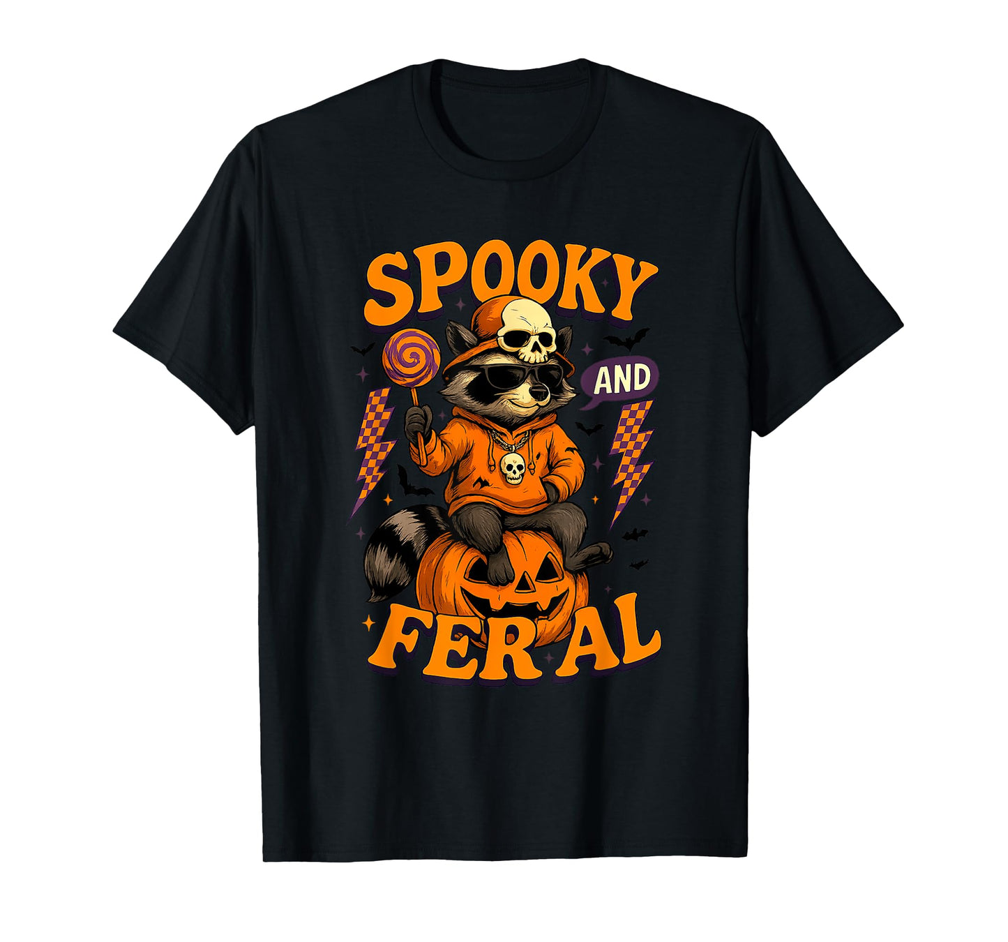 Funny Halloween Spooky And Feral Raccoon Pumpkin Boys Kids T-Shirt