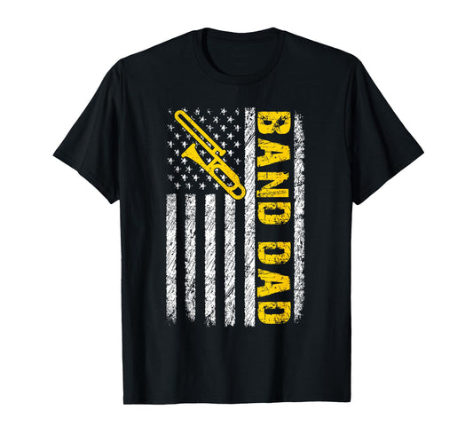 Band Dad Trombone Distressed American Flag Fathers Day T-Shirt
