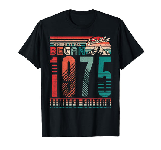 Vintage 1975 Where It All Began Retro Sunset September T-Shirt