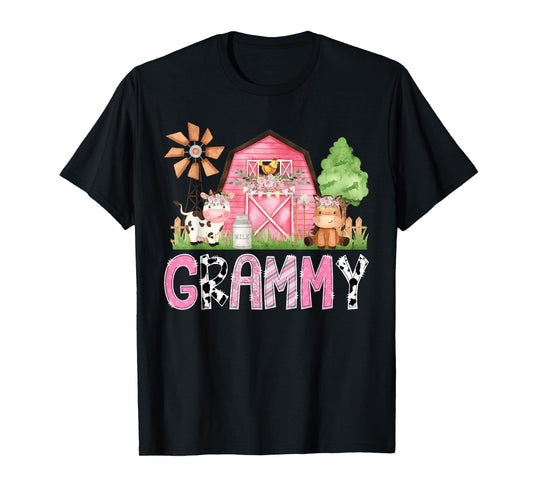 Grammy Pink Farm Cow Kids Birthday Matching Family T-Shirt