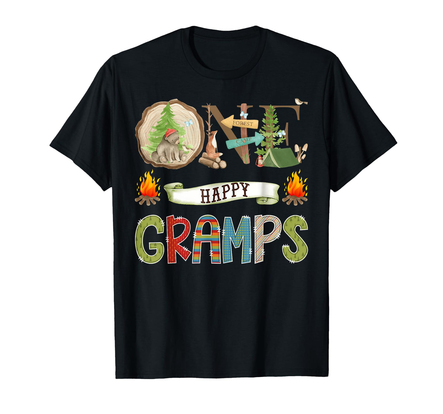 One Happy Gramps Camper 1St Birthday Camping Bear T-Shirt