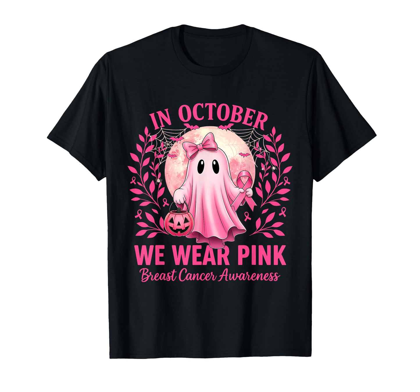 in October We Wear Pink Breast Cancer Awareness Halloween T-Shirt