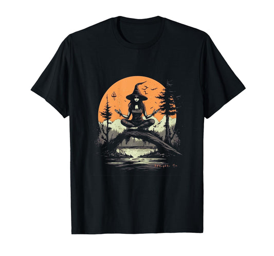 Witch Meditating Halloween Costume Yoga Zen Meditation Women T-Shirt