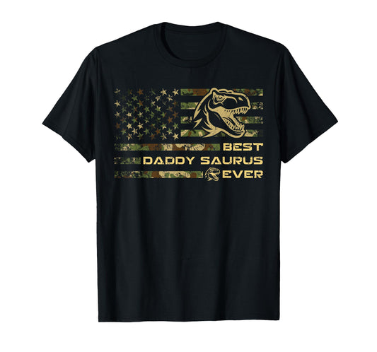 Daddysaurus T Rex Dinosaur Daddy Saurus Camo American Flag T-Shirt