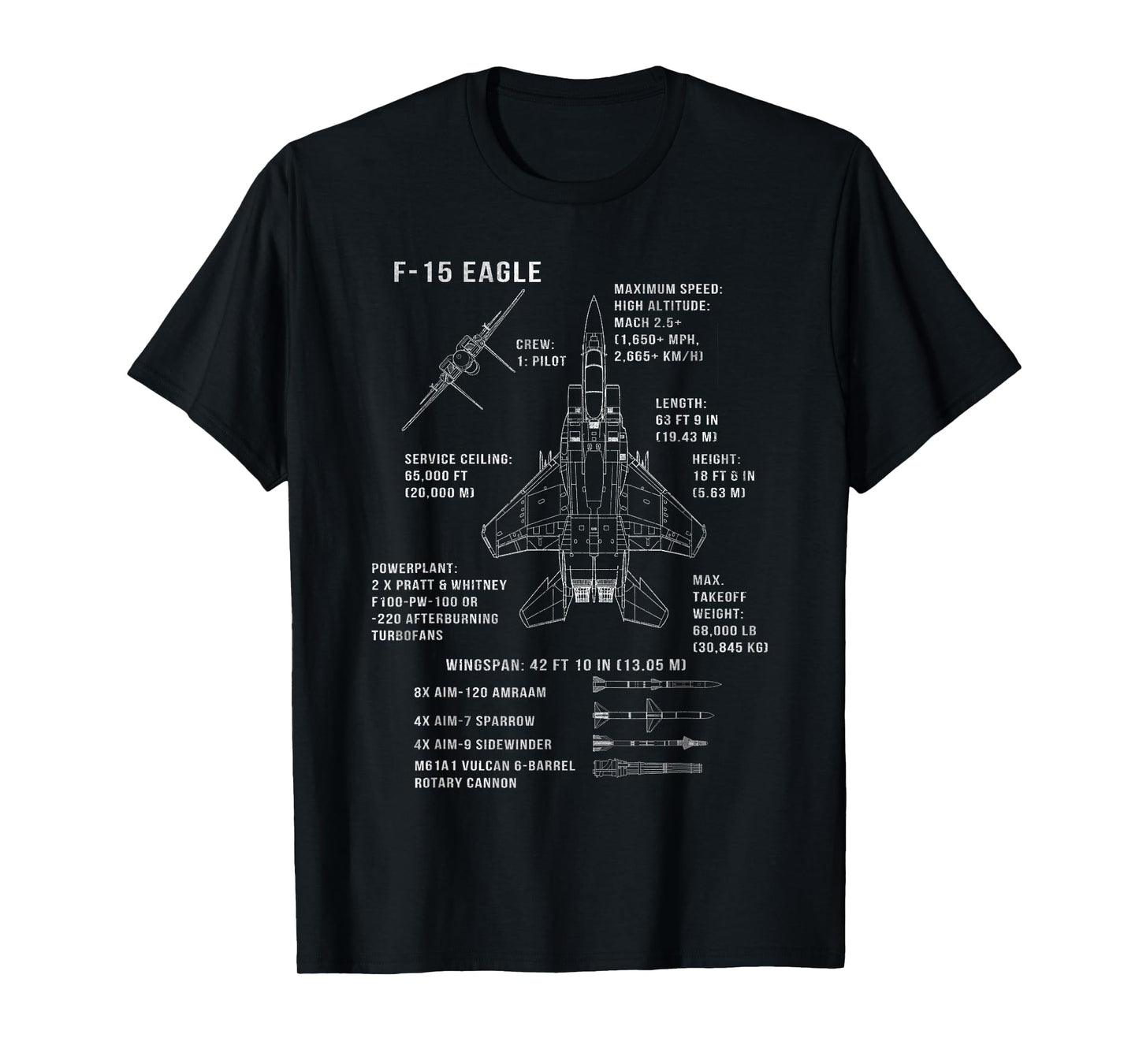 F-15 Eagle Specs Fighter Jet Military Aircraft Veteran T-Shirt