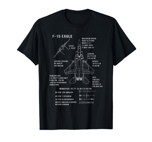 F-15 Eagle Specs Fighter Jet Military Aircraft Veteran T-Shirt