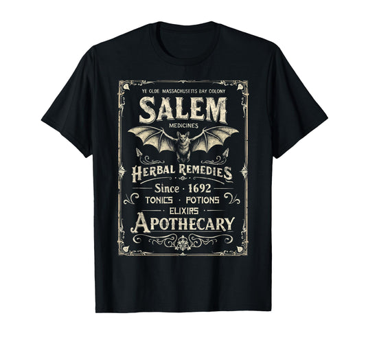 Vintage Salem 1692 Medicines Apothecary Funny Halloween Tee T-Shirt
