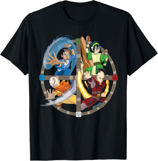 Avatar: The Last Airbender All Characters T-Shirt - Adult Unisex - Black - Short Sleeve - Small - Classic Fit - Cotton Blend - Officially Licensed Nickelodeon Product