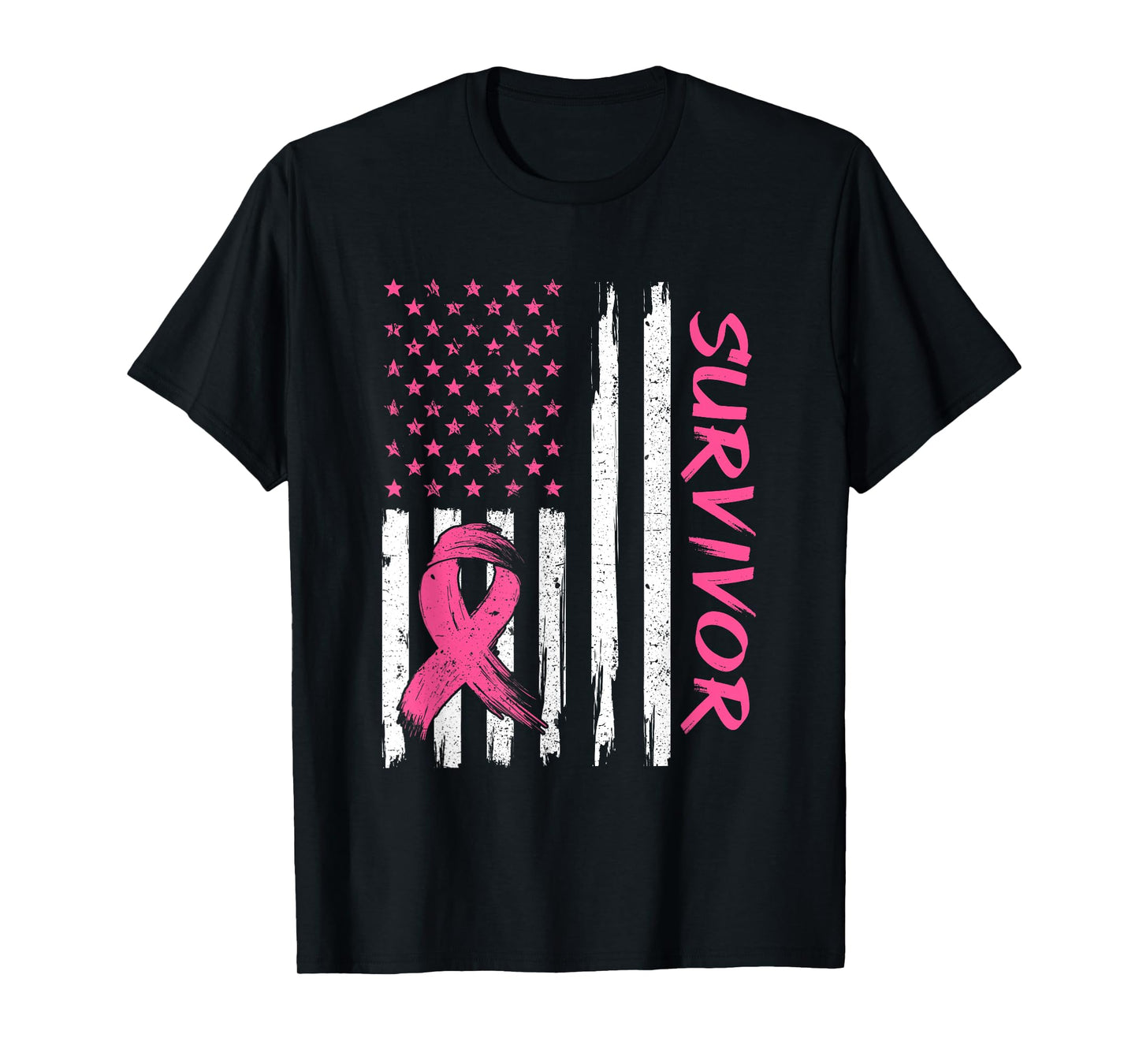 Breast Cancer Survivor American Flag Breast Cancer Awareness T-Shirt