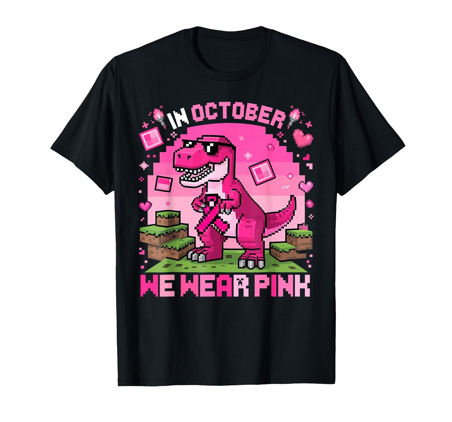 in October We Wear Pink Dinosaur Breast Cancer Awareness T-Shirt