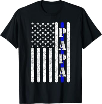 Thin Blue Line Papa Vintage Police American Flag Fathers Day T-Shirt