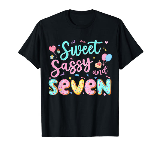 7Th Birthday Girl Sweet Sassy And Seven Donut 7 Year Old Kid T-Shirt
