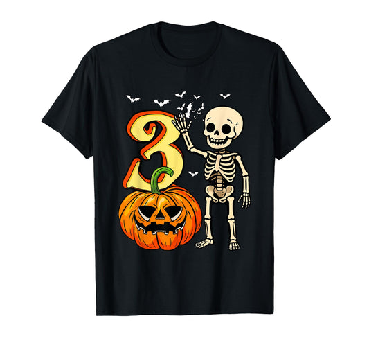 3 Halloween Skeleton 3rd Birthday Horror Carved Pumpkin T-Shirt