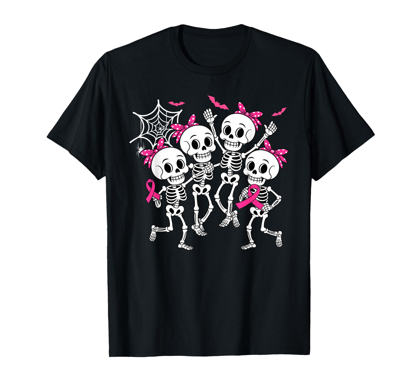Skeleton Pink Ribbon Breast Cancer Awareness Women Men Kids T-Shirt