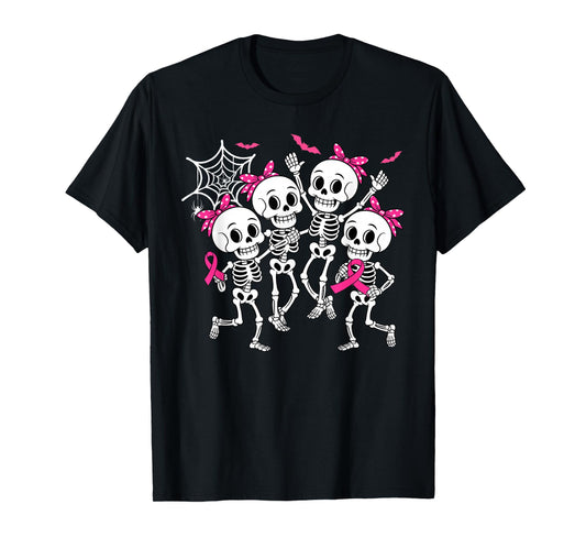 Skeleton Pink Ribbon Breast Cancer Awareness Women Men Kids T-Shirt