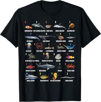 A-Z Ocean Life Alphabet Marine Creatures Exploration T-Shirt