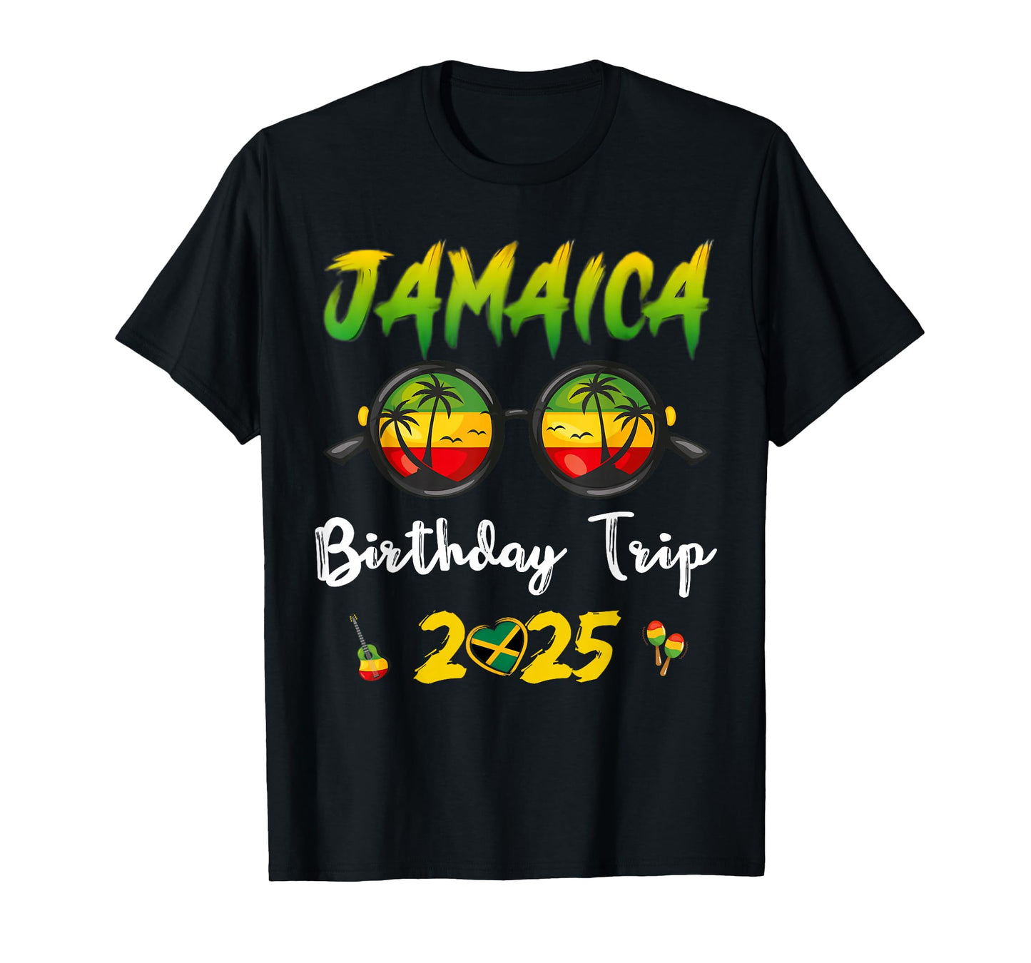 Jamaica Birthday Trip 2025 Funny Family Vacation Unisex-Adults, Unisex-Kids T-Shirt Black Short Sleeve Regular Fit Casual Tropical Funny Family Matching Size Small