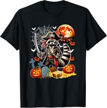 Raccoon Cosplay Pirate Halloween Horror Carved Pumpkins T-Shirt
