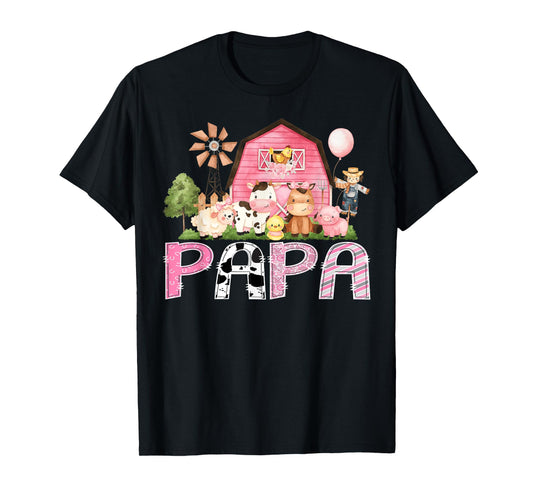 Papa Pink Farm Cow Birthday Girl Matching Family T-Shirt