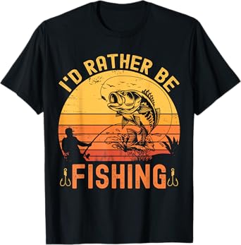 I'd Rather Be Fishing Retro vintage Fisherman Funny Fishing T-Shirt