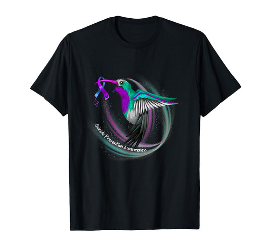 Hummingbird Purple Blue Ribbon Suicide Prevention Awareness T-Shirt