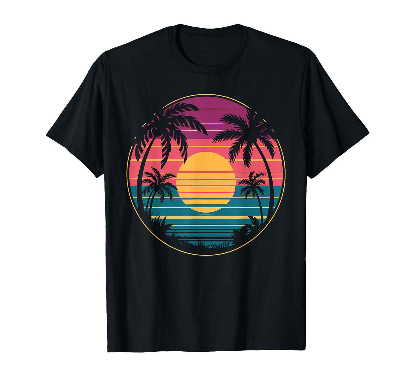 Retro 80s Vaporwave Aesthetic Palm Trees Sunset 90s Art T-Shirt