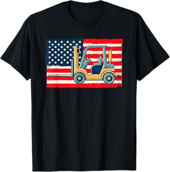 Cool Forklift Operator Art Men Women US Flag Forklift Driver T-Shirt