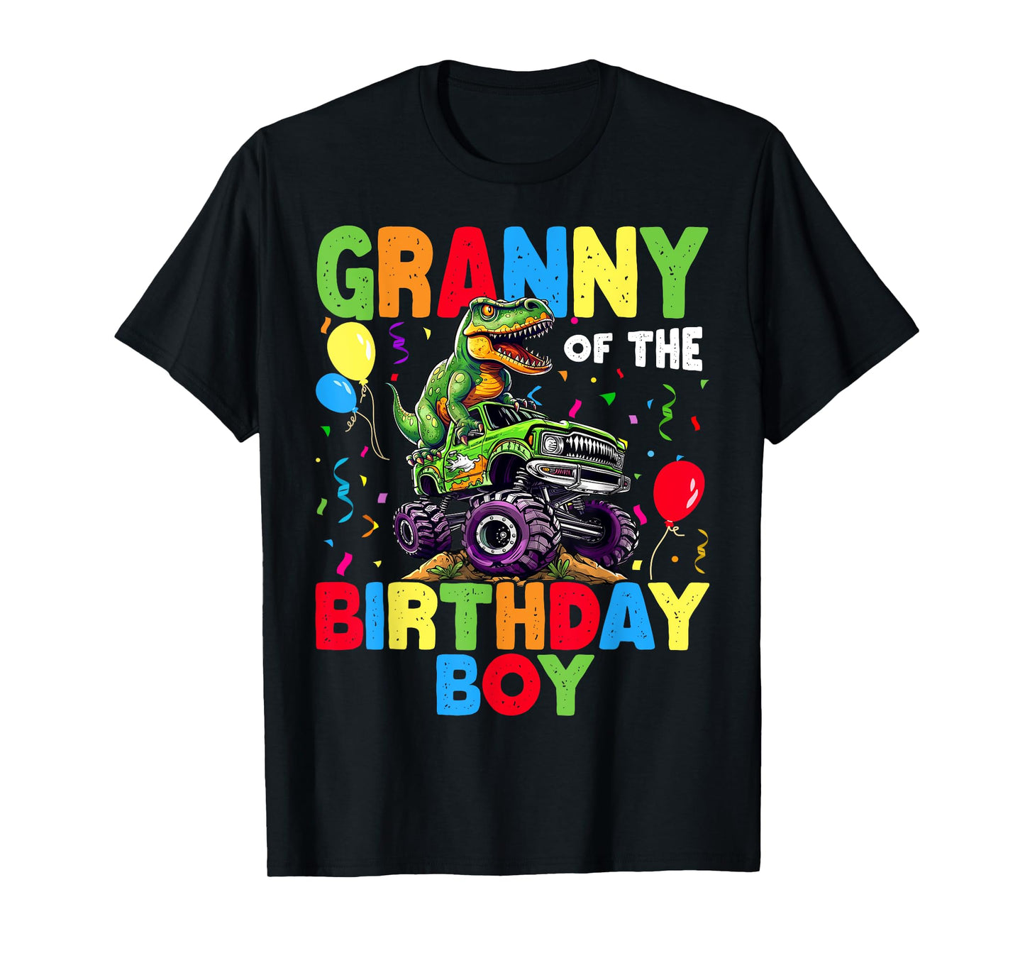 Granny Of The Birthday Boy Dinosaur T-Rex Monster Truck T-Shirt