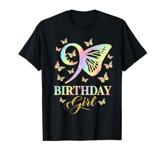 Butterfly 9th Birthday Outfit 9 Year Old Girl Kids Cute T-Shirt